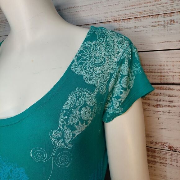 Vintage 90s Dress, Desiqual, Turquoise Floral Print Womans - Picture 6 of 12